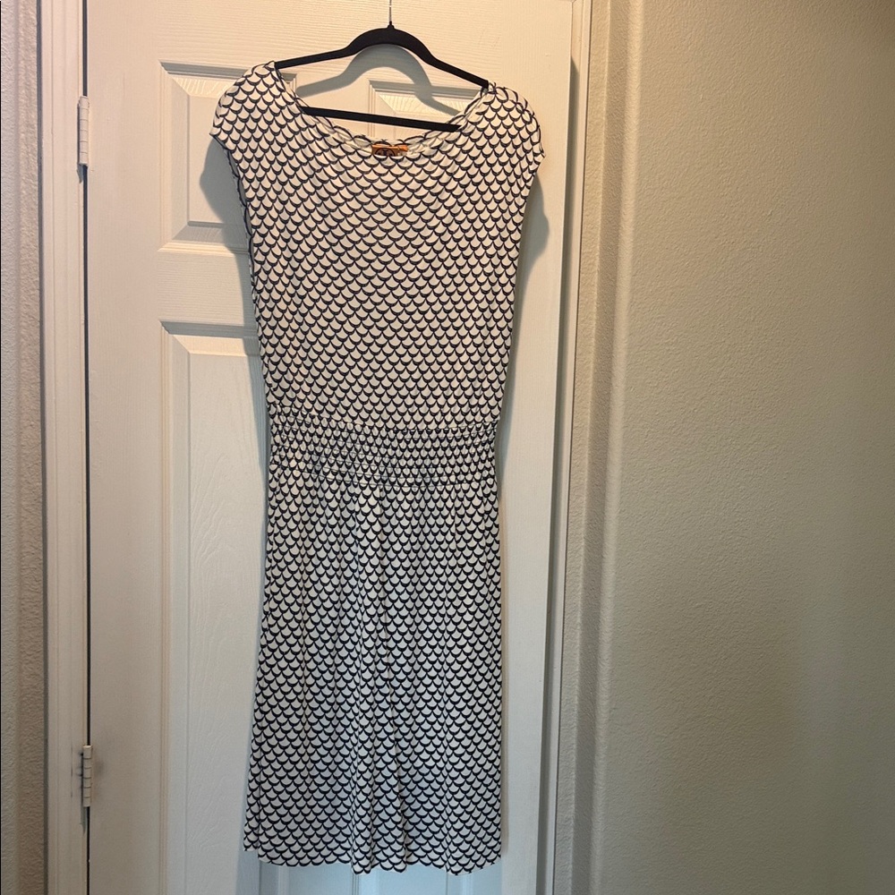 Tory Burch Navy and White Geometric Midi Dress